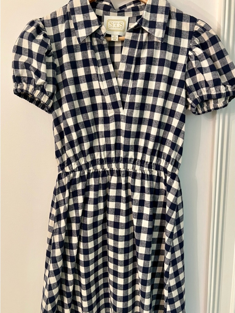 Sail to Sable Navy and White Puff-Sleeve Mini Dress